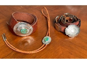 Sterling Concho Belts And Bolo Tie, 3pcs (CTF 20)
