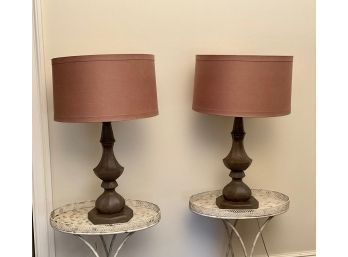 Pr Wood Table Lamps W/light Diffuser Shades (CTF30)