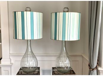 Pr. Blown Glass Lamps W/painted Tin Shades (CTF30)