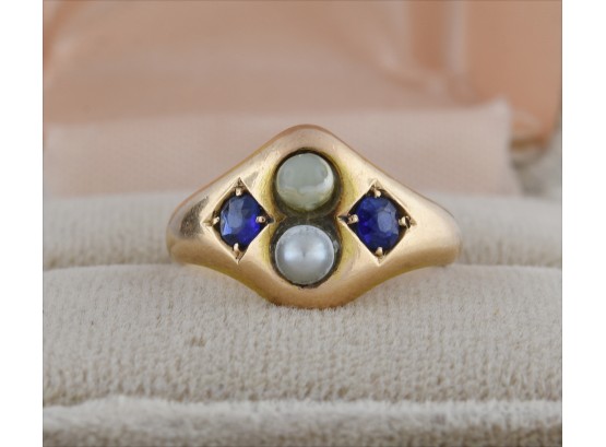 18k Sapphire And Pearl Ring