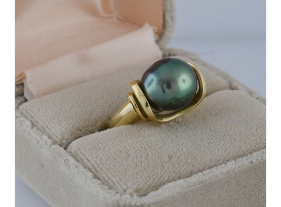 Grey Tahitian Pearl 14K Gold Ring
