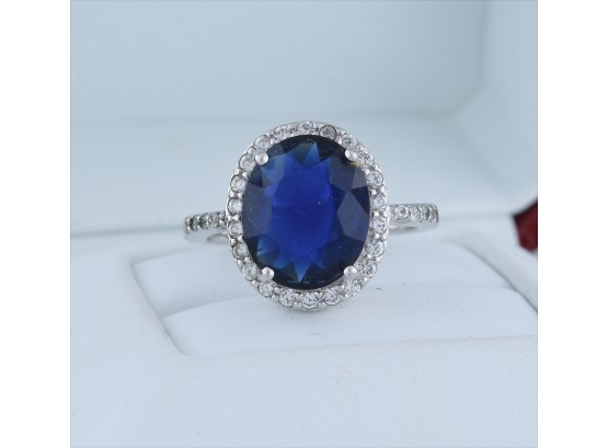 Stunning Sterling And Synthetic Sapphire Ring