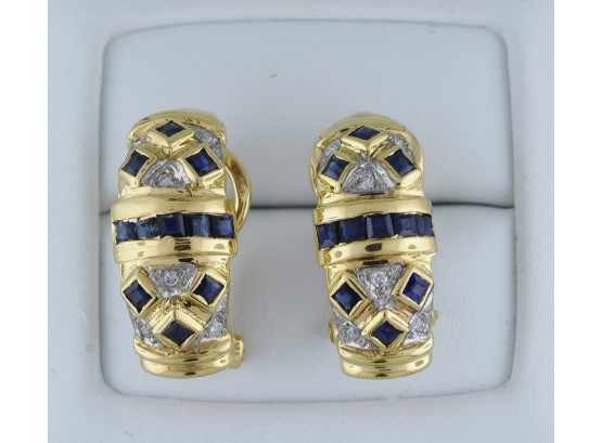 Sapphire And Diamond 18K Gold Earrings