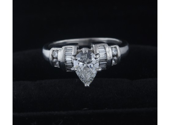 Approx .90 Ct Pear Shaped Diamond Ring