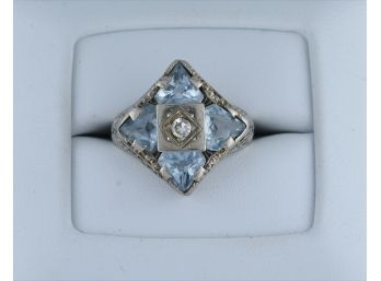 Vintage Diamond And Aquamarine 14K Ring