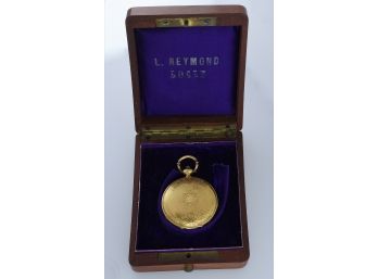 L Reymond 18k Gold Pocket Watch With Case