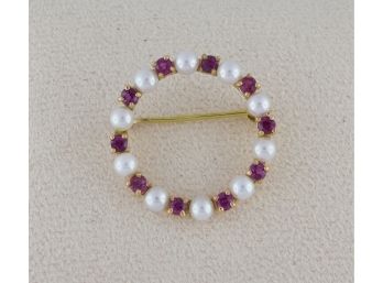Lovely Pearl And Ruby Pin