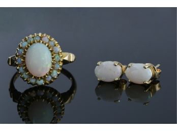 Gold Opal Ring And Earrings