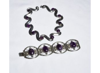 Amethyst Silver Necklace And Bracelet