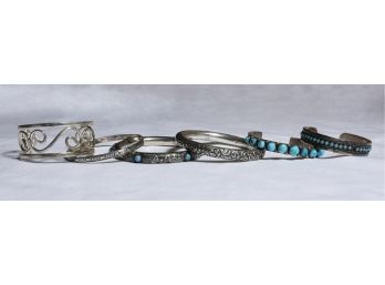6 Silver Bracelets Including Native American