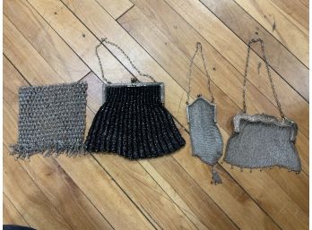 Four Vintage Mesh And Beaded Purses, Sterling