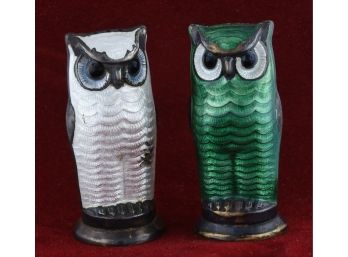 Sterling And Enamel Owl Salt And Pepper Shakers