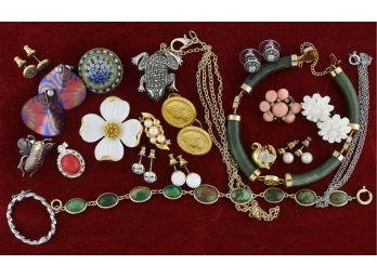 Jade Bracelets And Costume Jewelry Lot