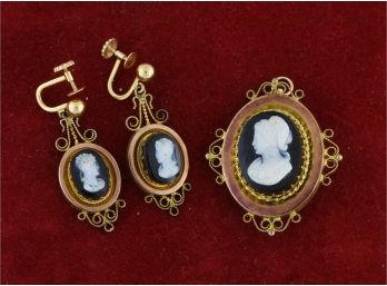 Cameo Pendant And Earrings Suite
