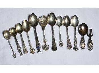 12 Silver Souvenir Spoons