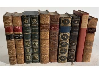 Assorted Group Of 10 Leather Bound Books