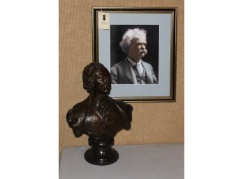 Bronze Bust And Photo Of Mark Twain