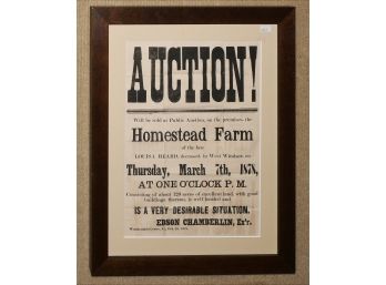 19th C. West Windsor, VT Auction Broadside