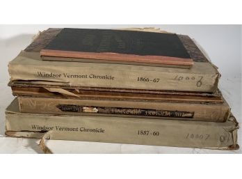 Four 19th C. Bound VT Newspapers, The Vermont Chronicle - Windsor VT Chronicle Along With 2 Windsor Atlases