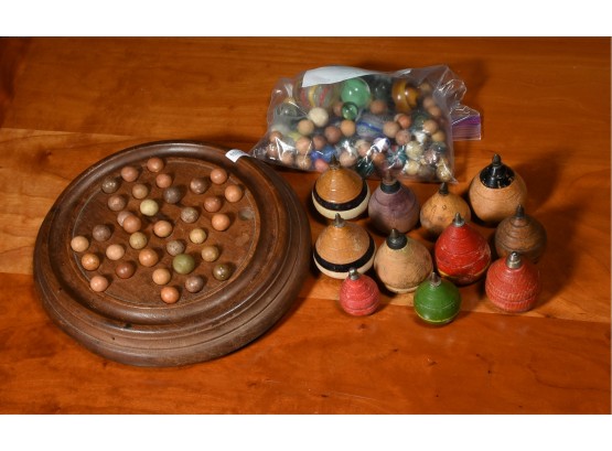 Chinese Checkers Game, Marbles, Wooden Tops