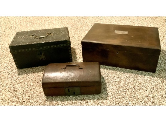 Humidor And Two Early Dresser Boxes