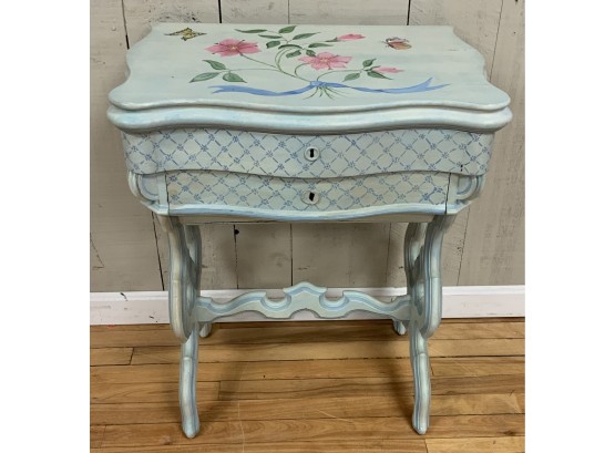 Victorian Paint Decorated Lift Top Sewing Stand