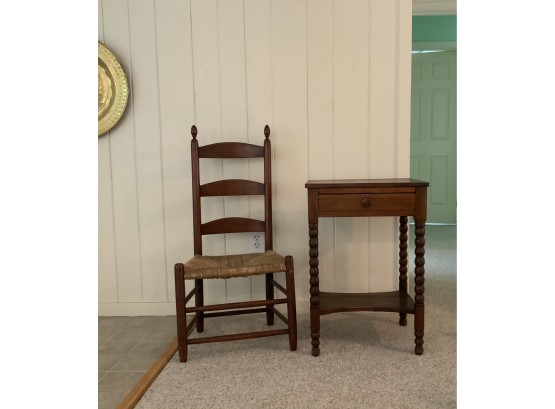 Early Ladder Back Chair And Spool Leg Stand