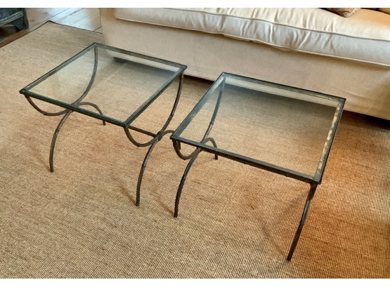 Vintage Iron & Glass Side Tables