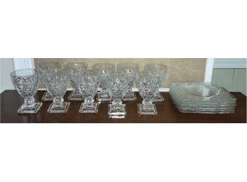 Ten Heisey Glass Goblets, And Six Plates
