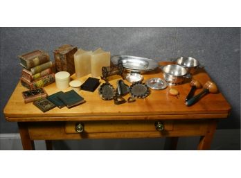 Collectibles Lot: Bookends, Silver Plate, Scoops,cookie Cutters And More