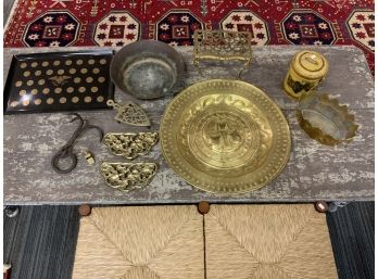 Assorted Lot Of Brass And A Footstool