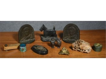 Lot: Collectibles, Bookends, Vase, Sculpture And More