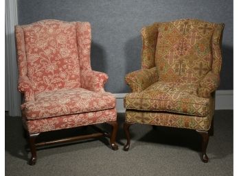 Two Queen Anne Style Wing Chairs