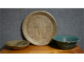 Ceramic Lot: Strainer, Marble Charger And Dish