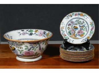 English Ashworth Brothers Luncheon Plates And Matching Punch Bowl