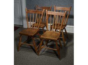 Set Of Four Windsor Style Plank Seat Chairs