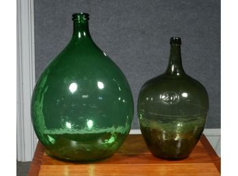 Two Green Demi-John Bottles