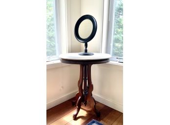 Oval Marble Top Stand And Antique Dresser Mirror