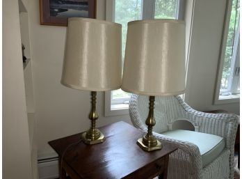 Pair Of Heavy Brass Candlestick Lamps