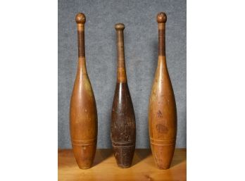 Three Antique Carved Wood Pins