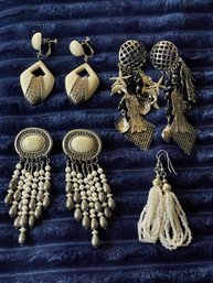 Lot Of Vintage Costume Earrings,  3 Pierced, 1 Clip-ons, Larger Sizes, All Great Condition, Sterling, Lucite