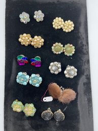 Lot Of Vintage Clip-on Earrings, One Pierced, Cluster Earrings, Moonglow, Fur, Good Condition