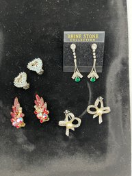 Lot Of 4 Vintage Earrings,  Glass Rhinestones, 1 New Old Stock, 3 Clip-ons, 1 Pierced, Sarah Cov, All Good