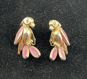 1940s Crown Trifari Pink Glass Parrot Earrings, RARE, Alfred Philippe?, Adorable, Good Condition