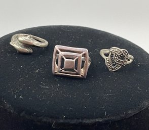 2 Vintage Sterling Silver Rings, Dolphins, Modernist Dome, 1 Filigree Heart Ring, Not Sure If Its Sterling