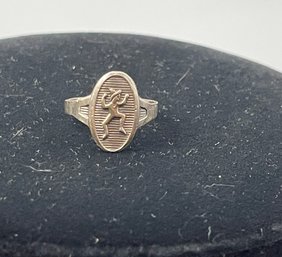 Old Vintage Sterling Silver Girl Scouts Brownie Ring,  Marked R, Sterling.  Great Condition. Tarnished. S 6.5