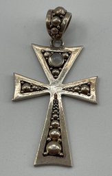 Sterling Silver Large Cross With  Modern Bubble Design, Moonstone Cabachon, Marked BA 925, Large Bail
