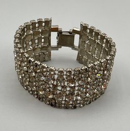 Vintage Wide Prong Set Clear Glass Rhinestone Bracelet - Statement Piece! - No Missing Stones, Nice Design