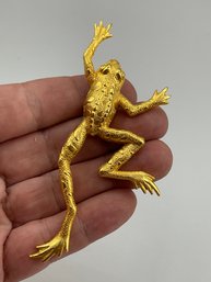 Vintage JJ Frog Pin Brooch, Gold Tone, Great Shape, 4 Inches Long