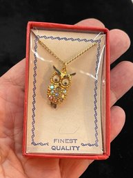 Vintage, New Old Stock, Owl Pendant With Chain In Original Box